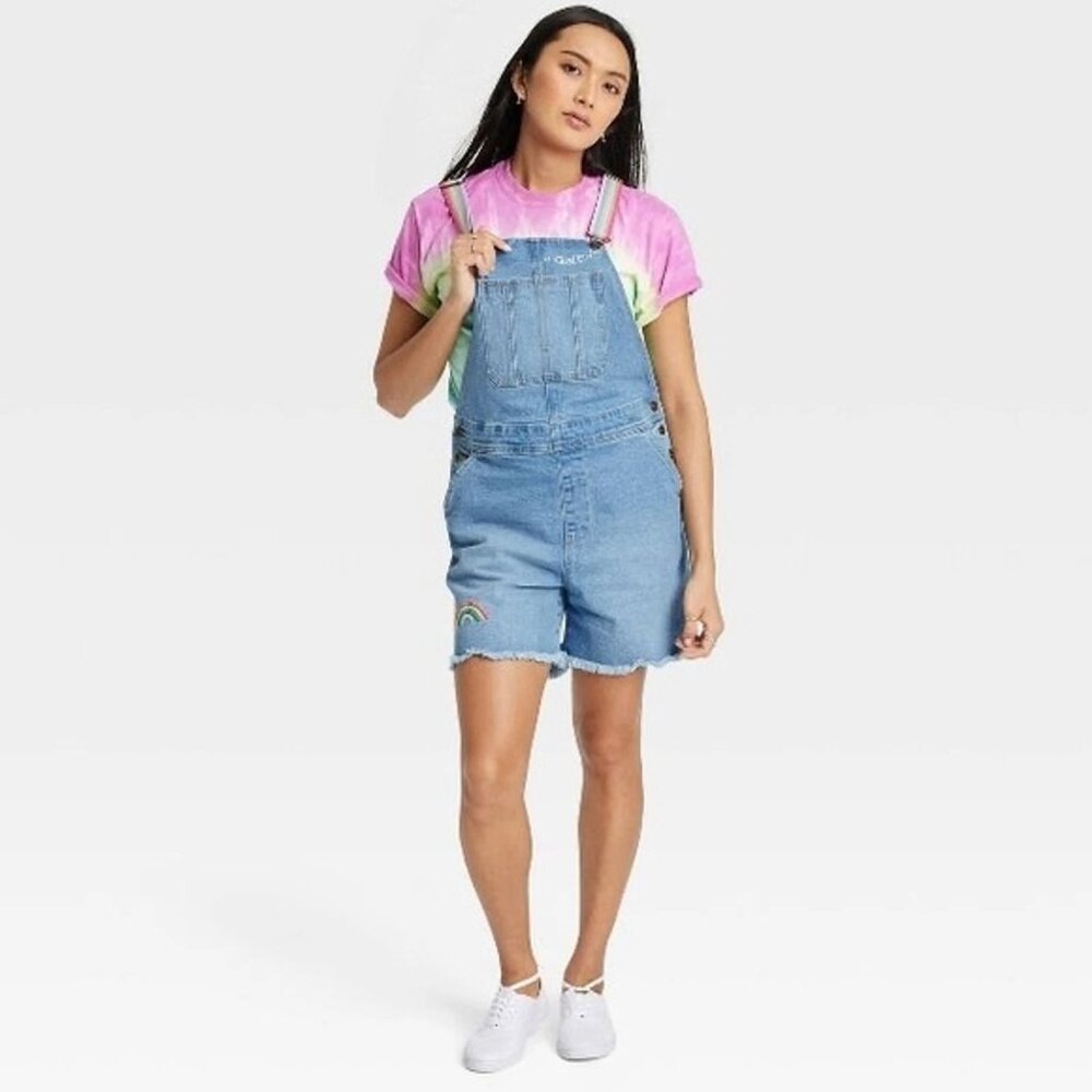 NEW Takepride Adult Rainbow Light Wash Shortalls UNISEX